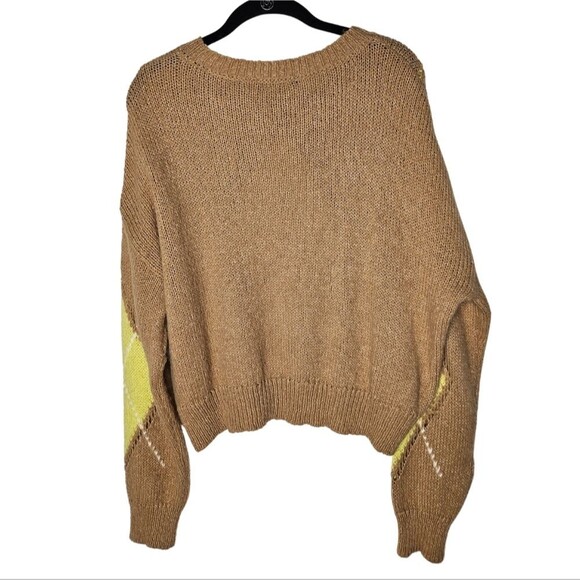 Stradivarious Preppy Argyle Drop Shoulder Crewneck Sweater Semi Cropped Size M - Picture 2 of 7